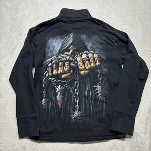 Spiral Direct Full Zip Sweatshirt Mens XXL Game Over Grim Reaper Black D-Rings